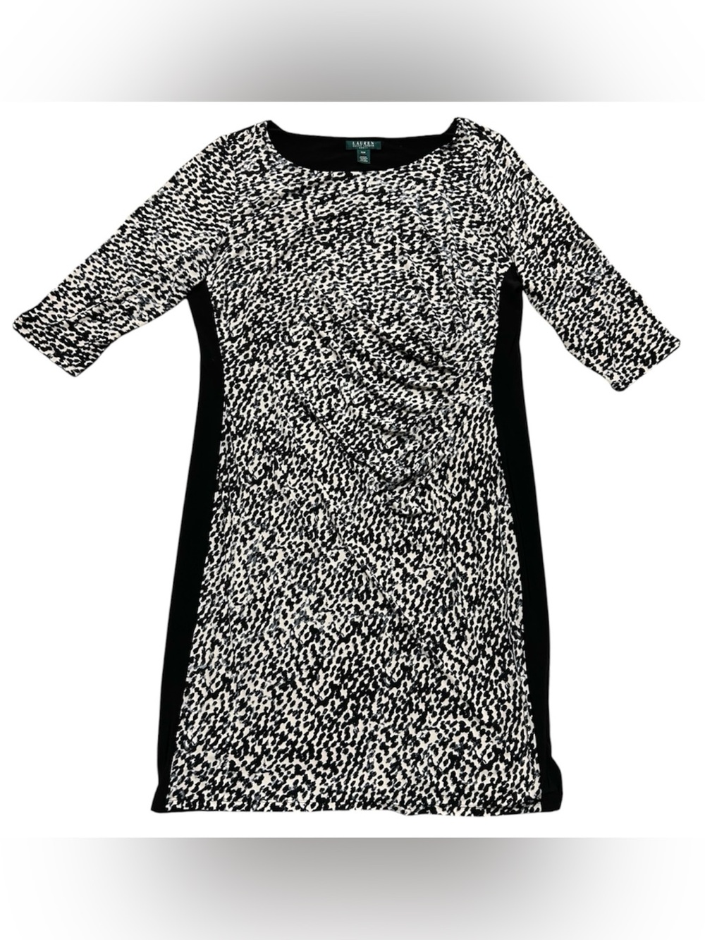 LAUREN Ralph Lauren Sheath Dress Ruched Stretch Knit 3/4 20W Black Side Panels